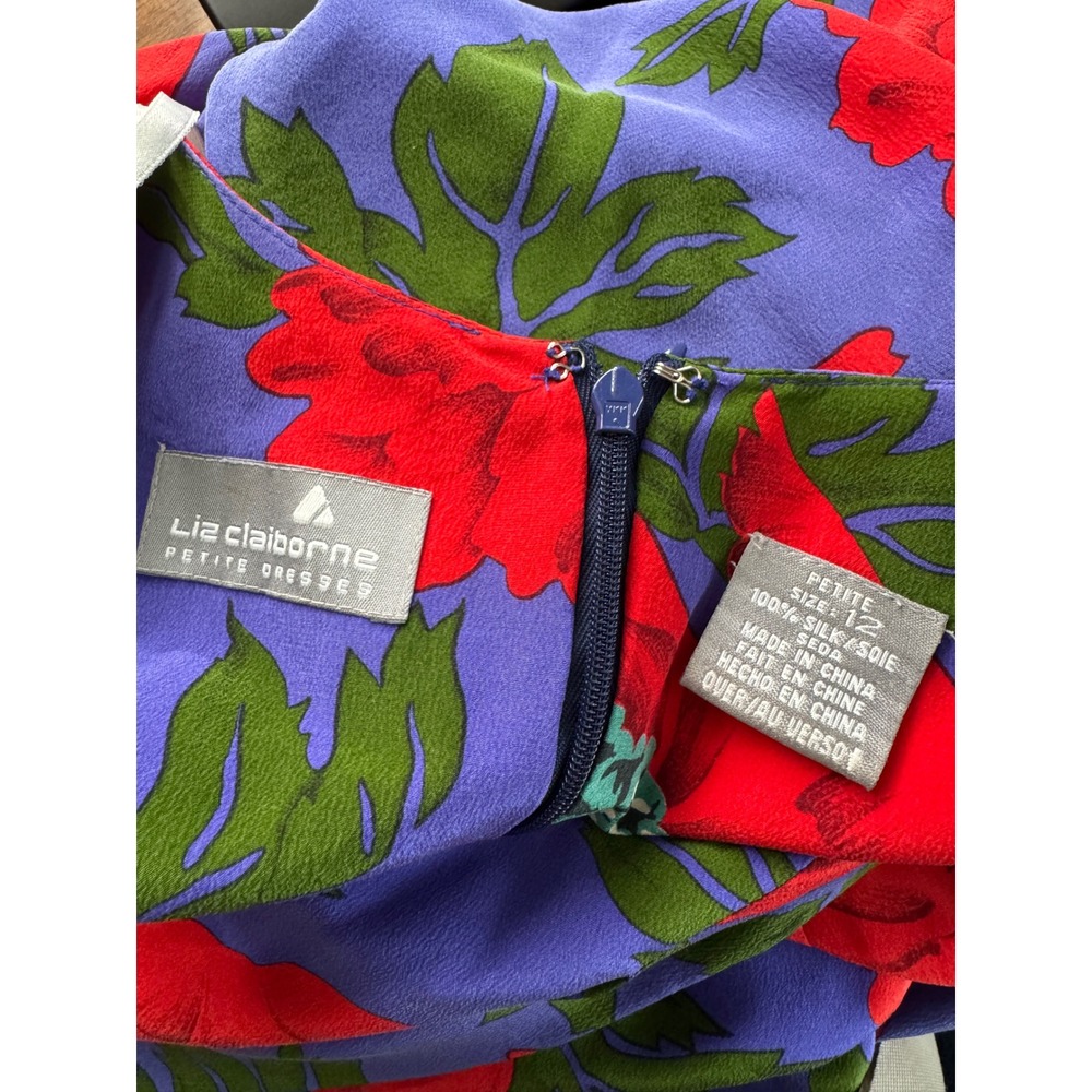 Vintage Silk Floral Poppy Wrap Dress Purple Petite 12 Resortwear Garden Party - Picture 3 of 7